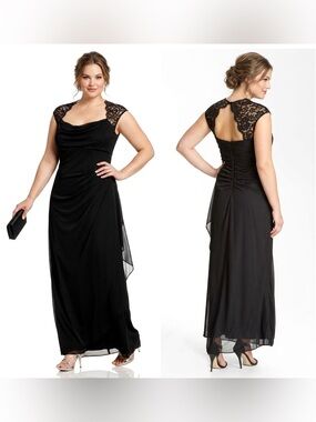 XSCAPE Women Black Ball Gown Maxi Dress Plus Size 18W Formal Wedding Bridesmaid